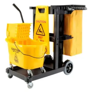 Global Industrial Janitor Cart with Mop Bucket & Wet Floor Sign - Black